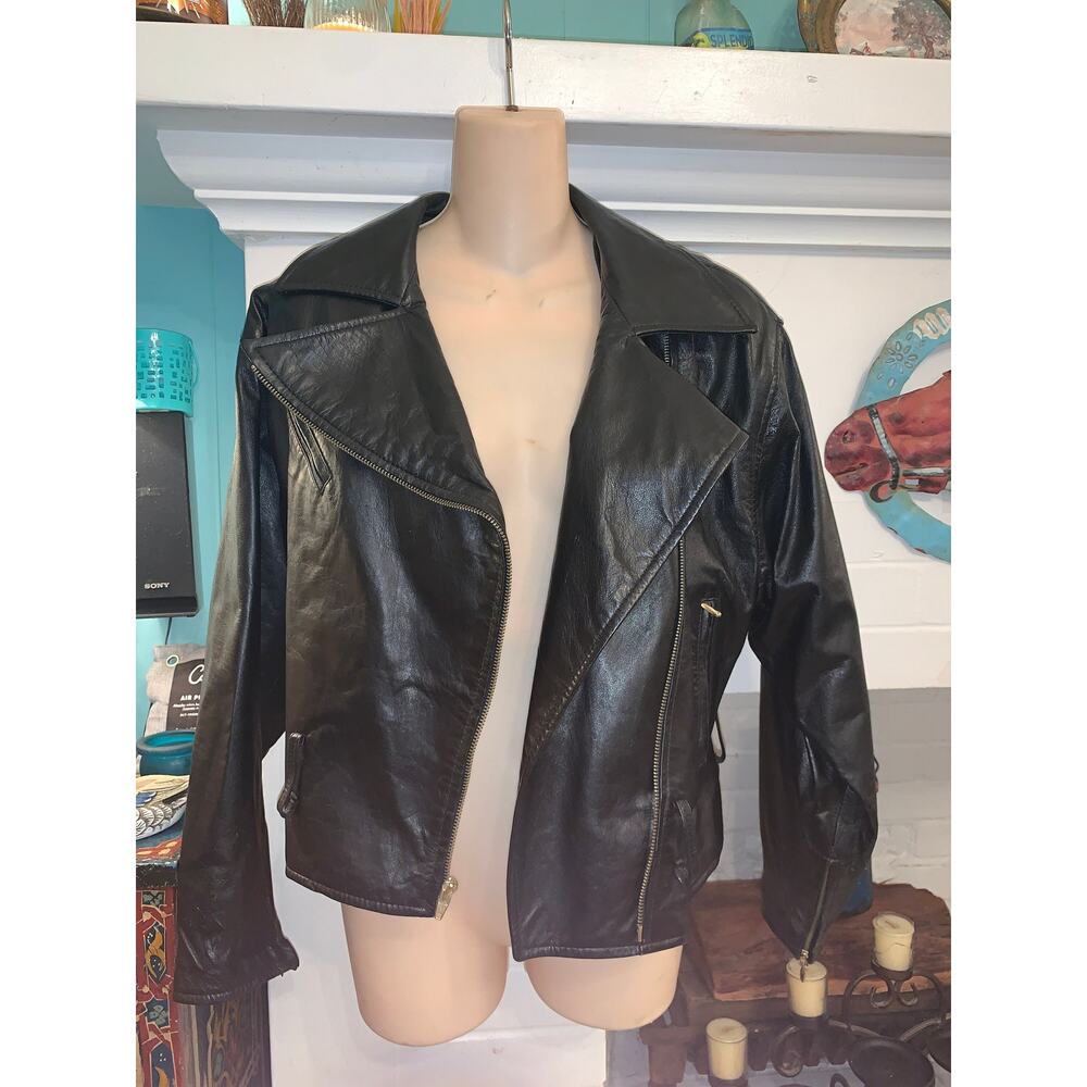VINTAGE 80s VAKKO SUPER SOFT BLACK LEATHER MOTO BIKER JACKET S